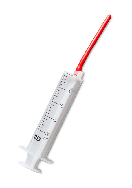 Handfeeding Syringes With Long Red Soft Tubes