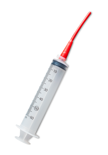 Handfeeding Syringes With Long Red Soft Tubes